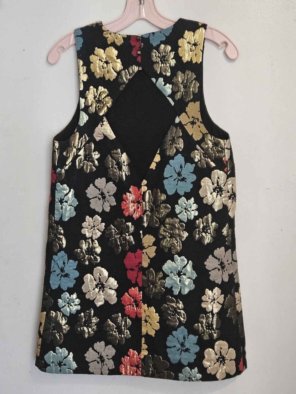 Floral Metallic Jacquard Shift Dress - Black with Multicolor Flowers - Picture 4 of 11